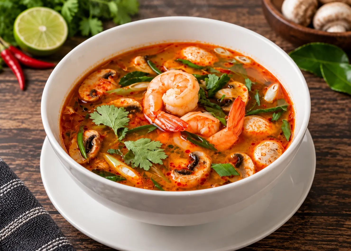 Tom Yum prawn soup with lemongrass and lime at our Thai restaurant in Osborne Village, Winnipeg