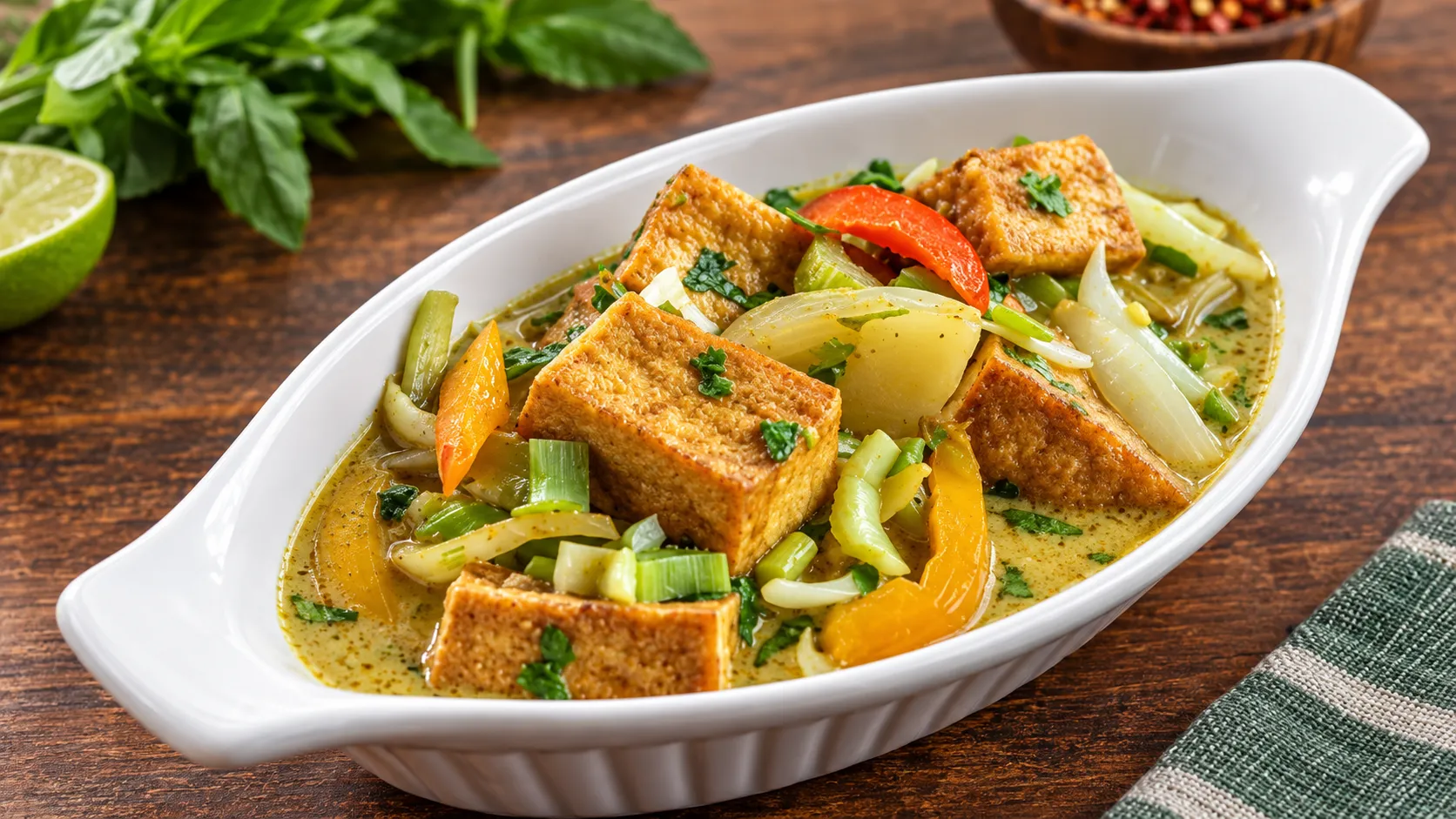 Bangkok curry tofu, a vegetarian Thai dish in Winnipeg, MB