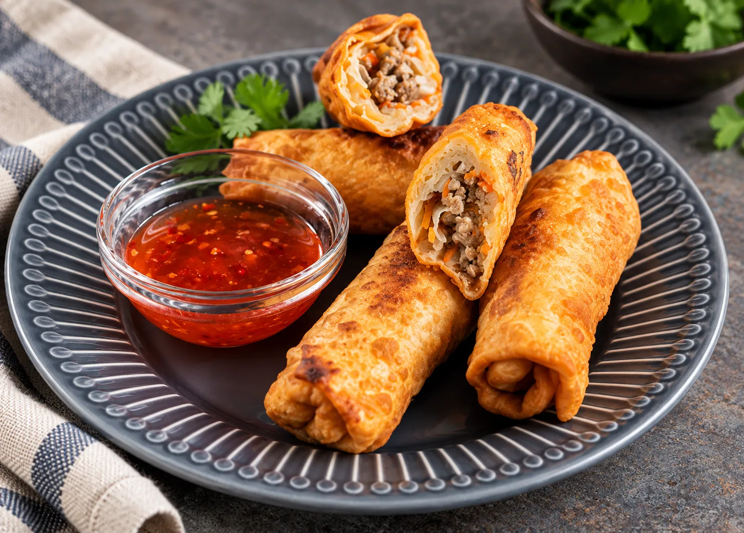 Pork spring rolls at Bangkok Thai Restaurant in Winnipeg, MB